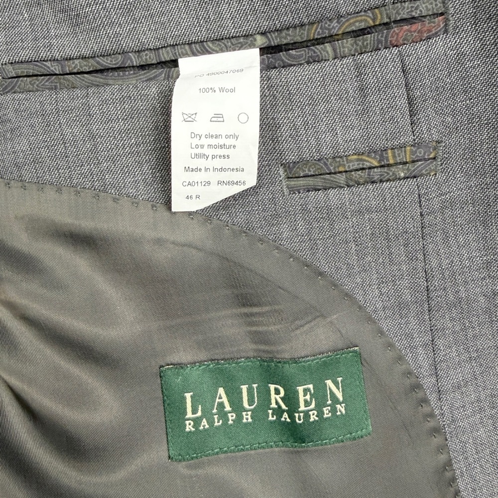 Lauren‎ Ralph Lauren Blazer Men 46R Grey 100% Wool Two Button Sport Coat - Picture 3 of 9